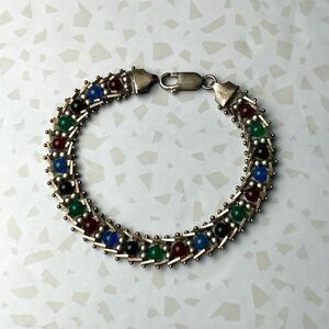 MILOR Italy Multi Color Glass Bead Riccio Chevron Link Bracelet Sterling Silver